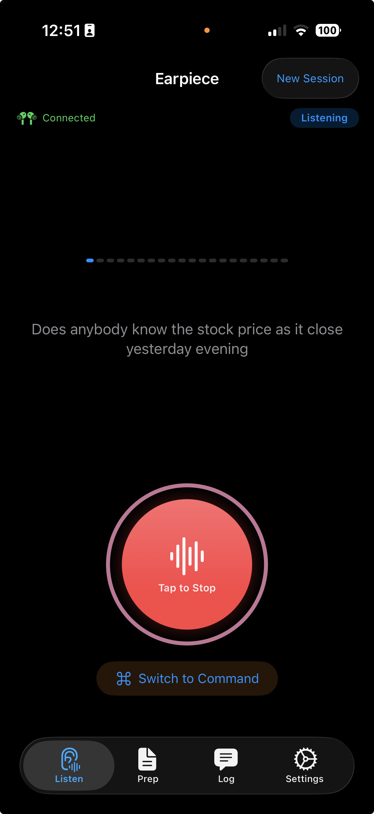 Earpiece AI response screen